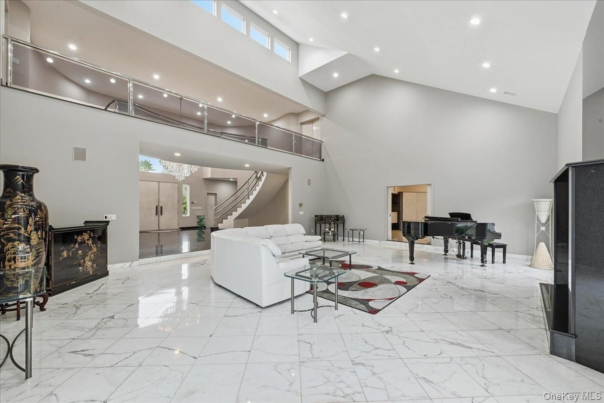 Fireplace, Interior, Living room, Marble, Piano, Recessed Lighting