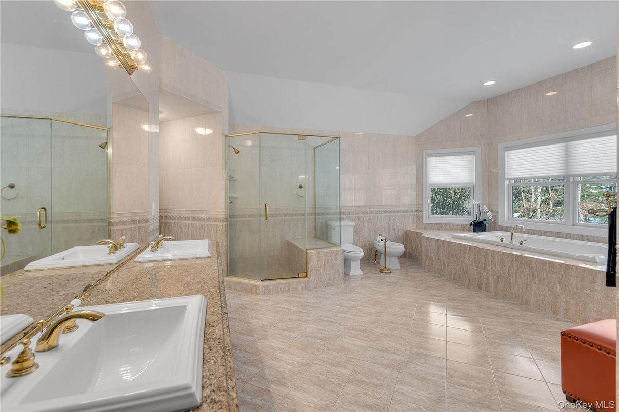 Bathroom, Dual Sink Vanities, Glass Shower, Interior, Recessed Lighting