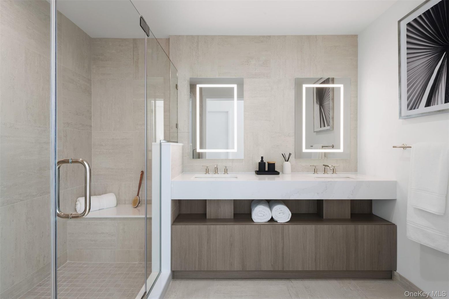 Bathroom, Dual Sink Vanities, Glass Shower, Interior