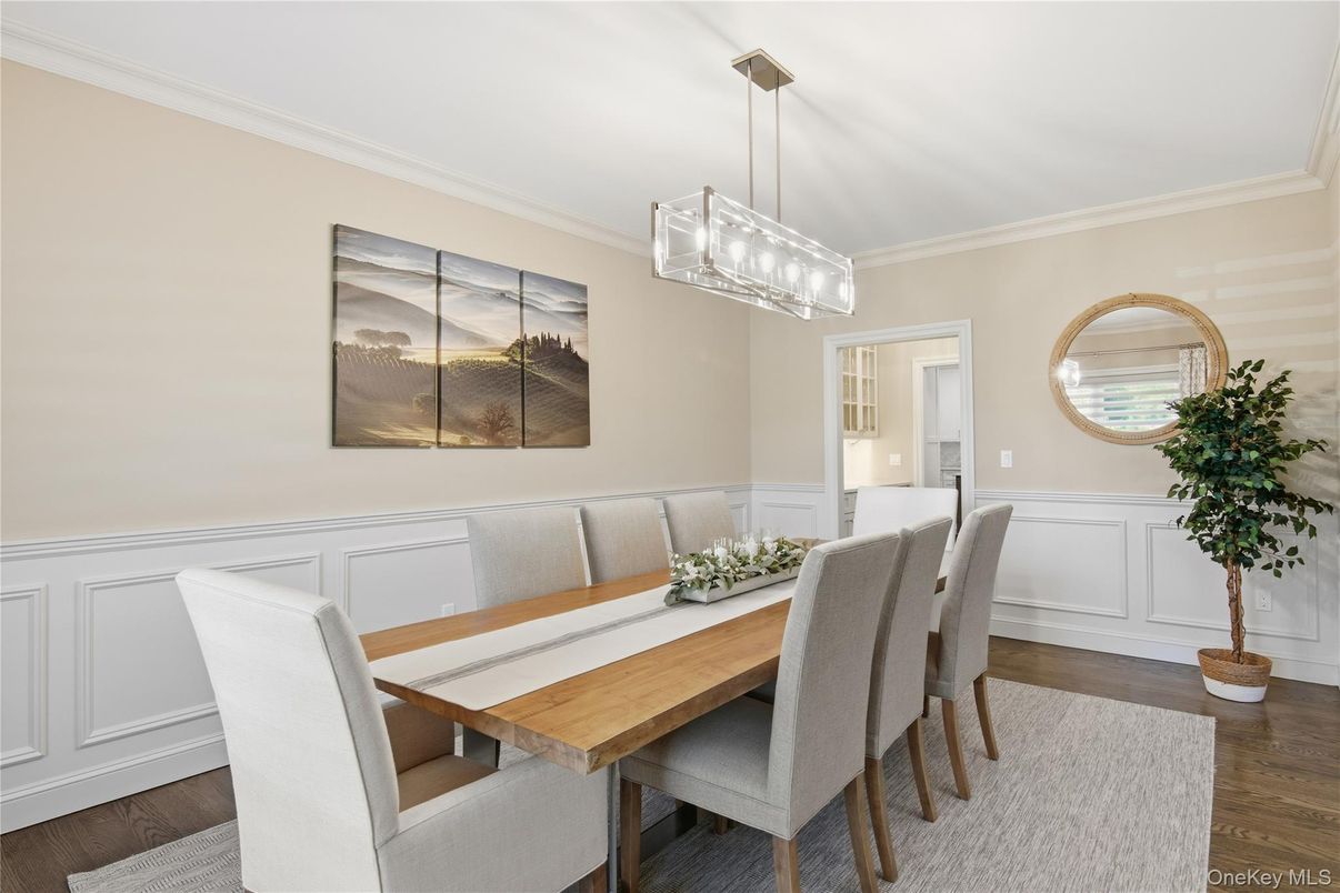 Dining room, Interior, Pendant Lights, Wood Texture Flooring