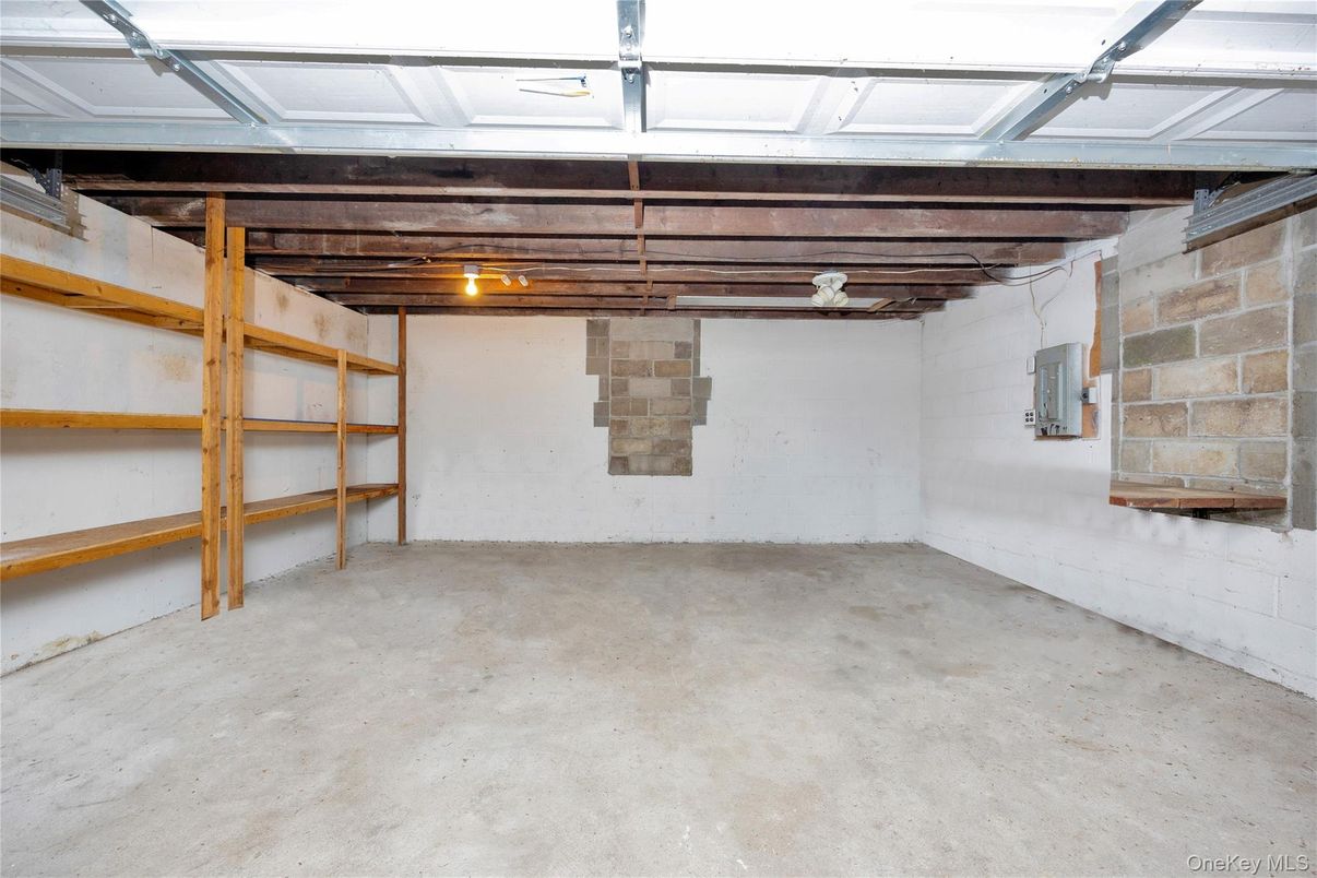 Garage, Interior, Stone Walls, Wooden Beams
