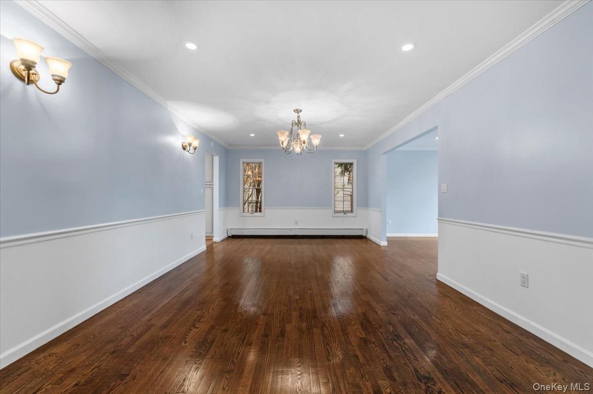 Chandelier, Empty room, Interior, Recessed Lighting, Wood Texture Flooring