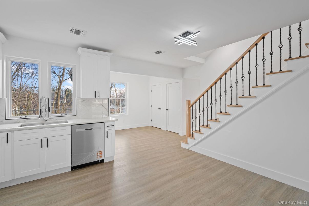 Interior, Kitchen, Marble Walls, Wood Texture Flooring
