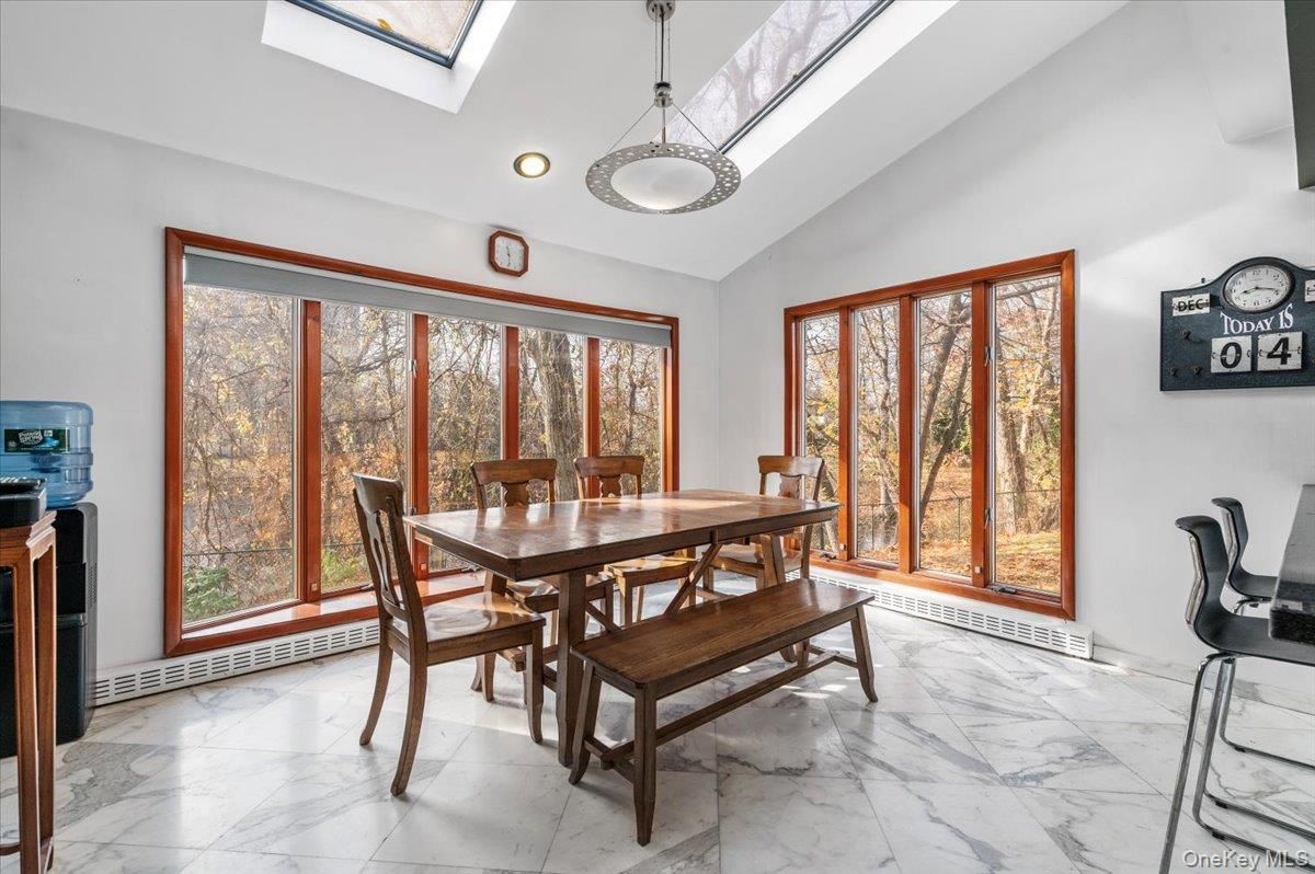 Dining room, Interior, Marble, Pendant Lights, Recessed Lighting