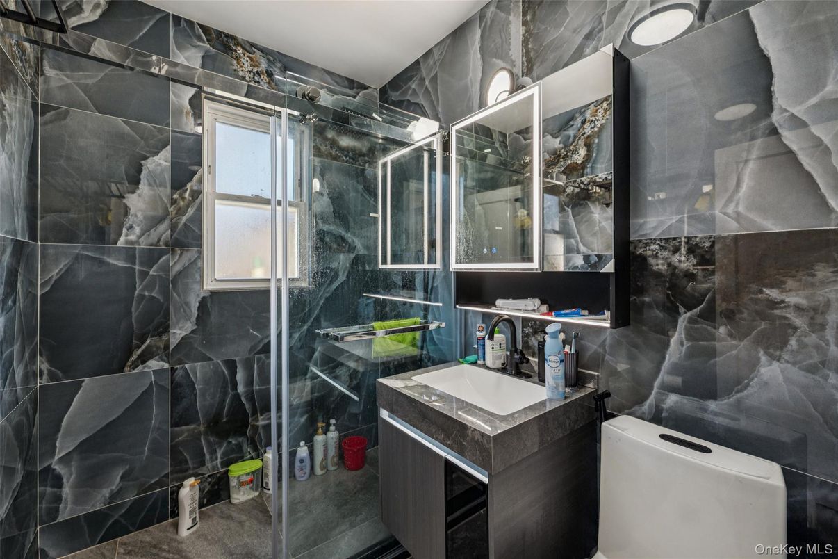 Bathroom, Glass Shower, Interior, Marble Walls