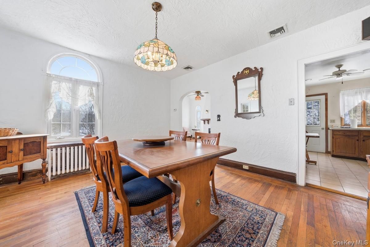 Dining room, Interior, Pendant Lights, Wood Texture Flooring