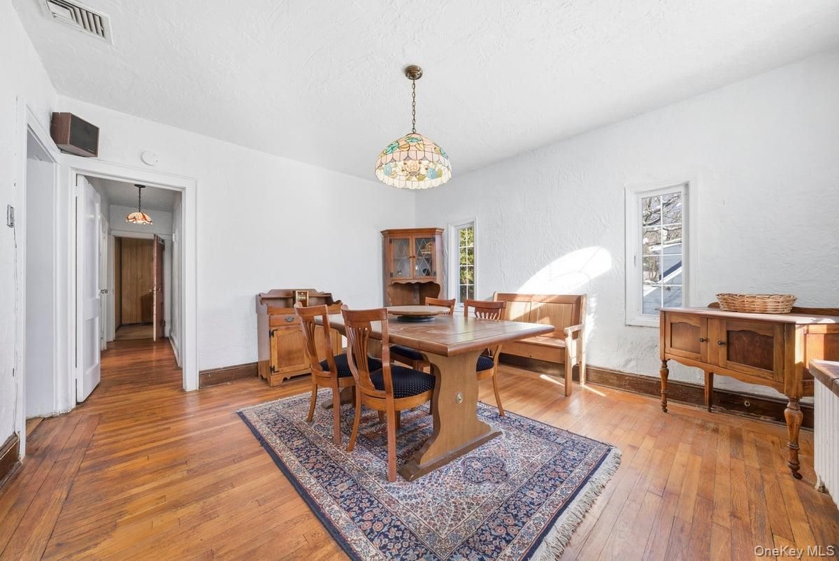 Dining room, Interior, Pendant Lights, Wood Texture Flooring