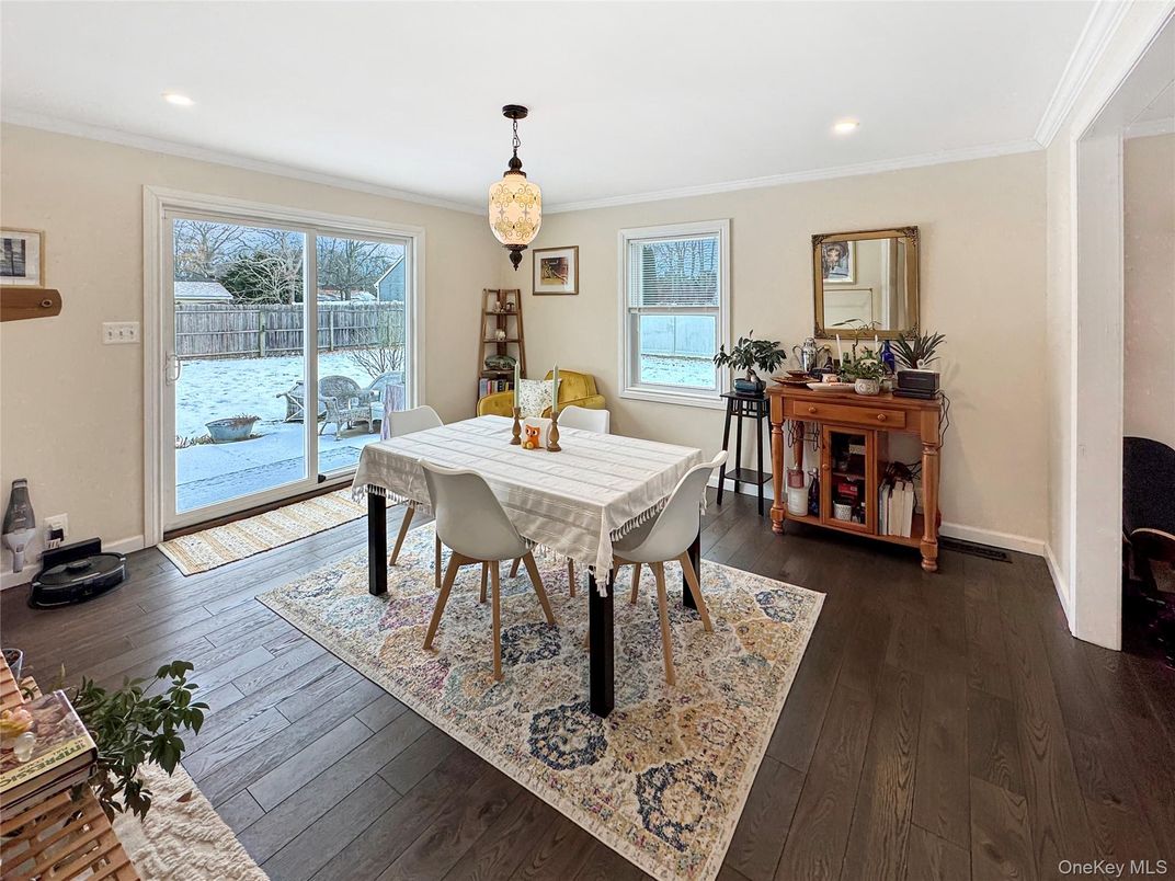 Dining room, Interior, Recessed Lighting, Wood Texture Flooring