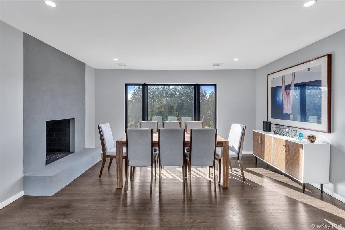 Dining room, Interior, Recessed Lighting, Wood Texture Flooring