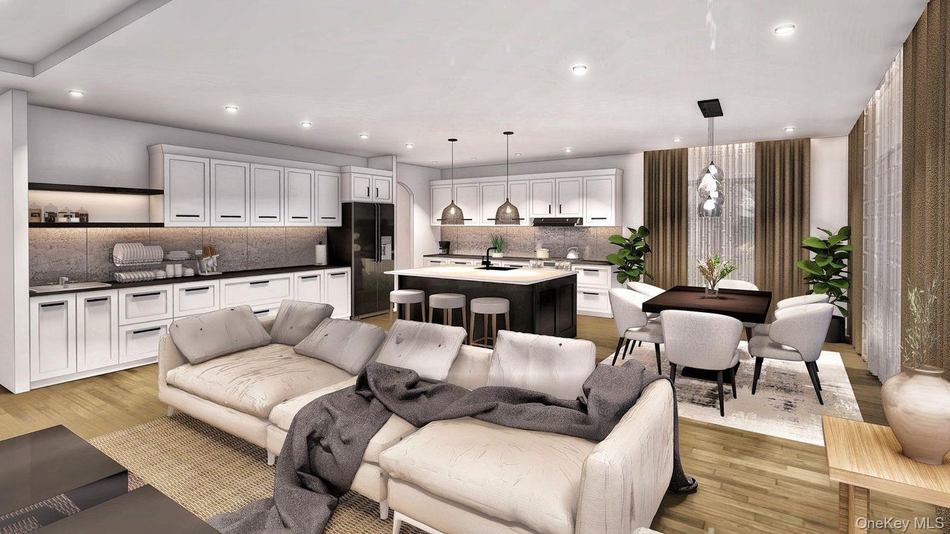 Dining room, Interior, Kitchen, Living room, Pendant Lights, Recessed Lighting, Stainless Steel Appliances, Wood Texture Flooring