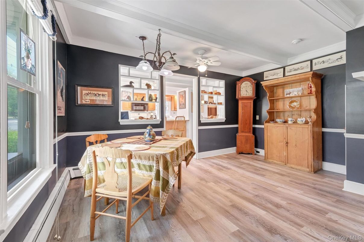 Dining room, Interior, Pendant Lights, Wood Texture Flooring