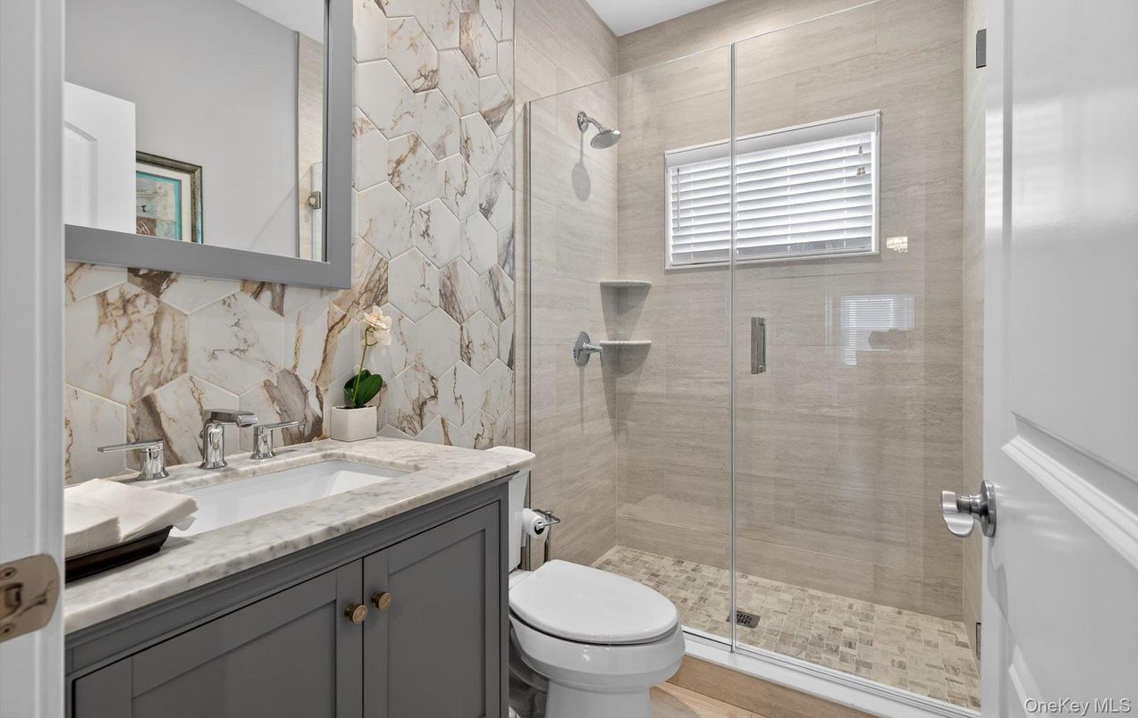 Bathroom, Glass Shower, Interior, Wood Texture Flooring