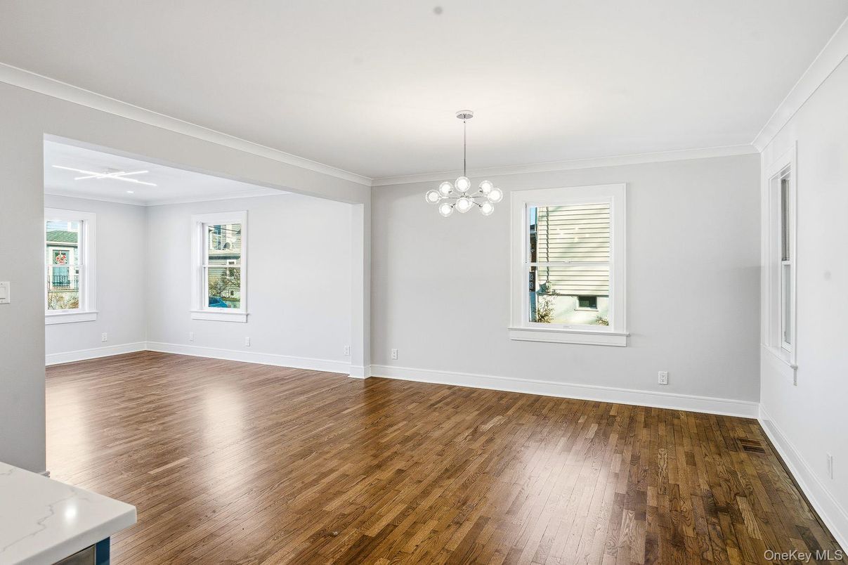 Empty room, Interior, Pendant Lights, Wood Texture Flooring