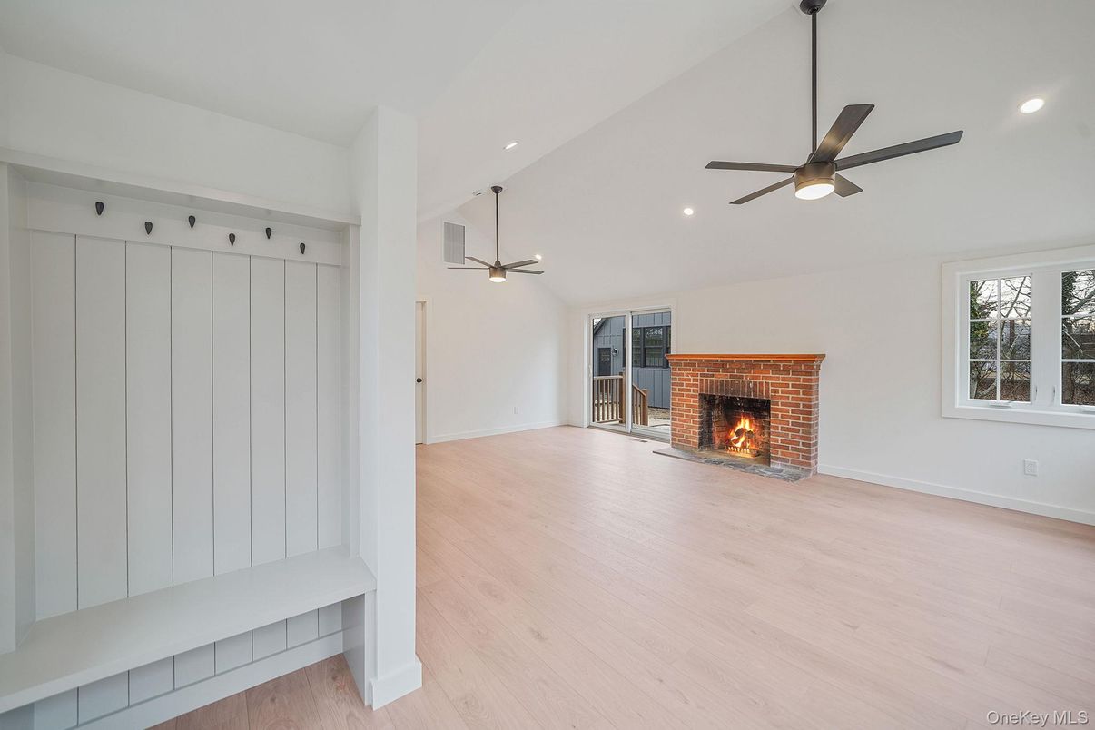 Empty room, Fireplace, Interior, Recessed Lighting, Wood Texture Flooring