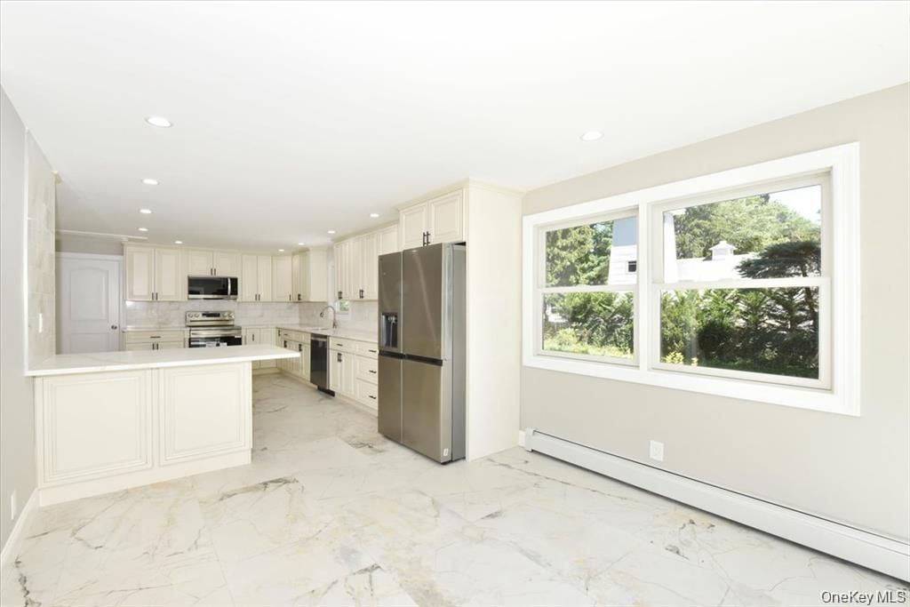 Interior, Kitchen, Marble, Recessed Lighting, Stainless Steel Appliances