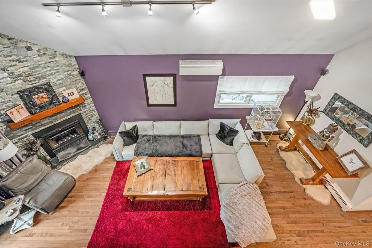 Fireplace, Interior, Living room, Stone Walls, Wood Texture Flooring