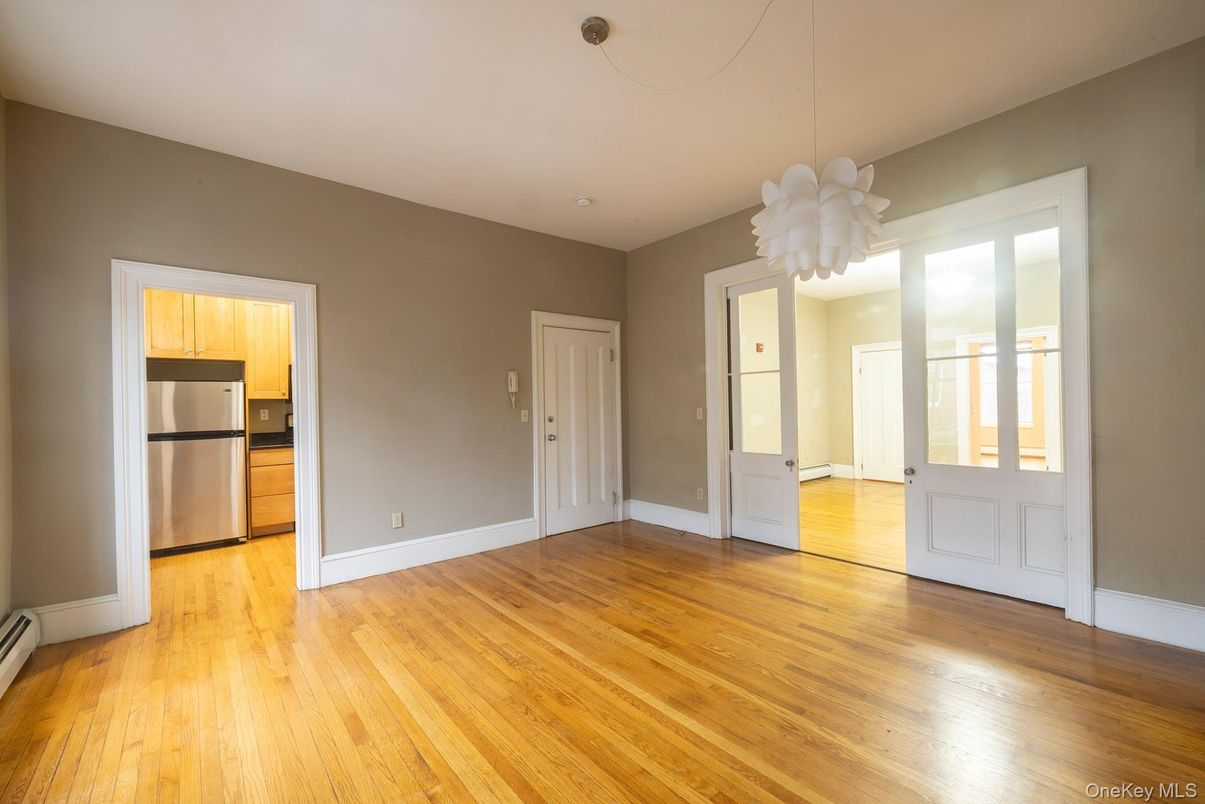 Chandelier, Empty room, Interior, Kitchen, Wood Texture Flooring