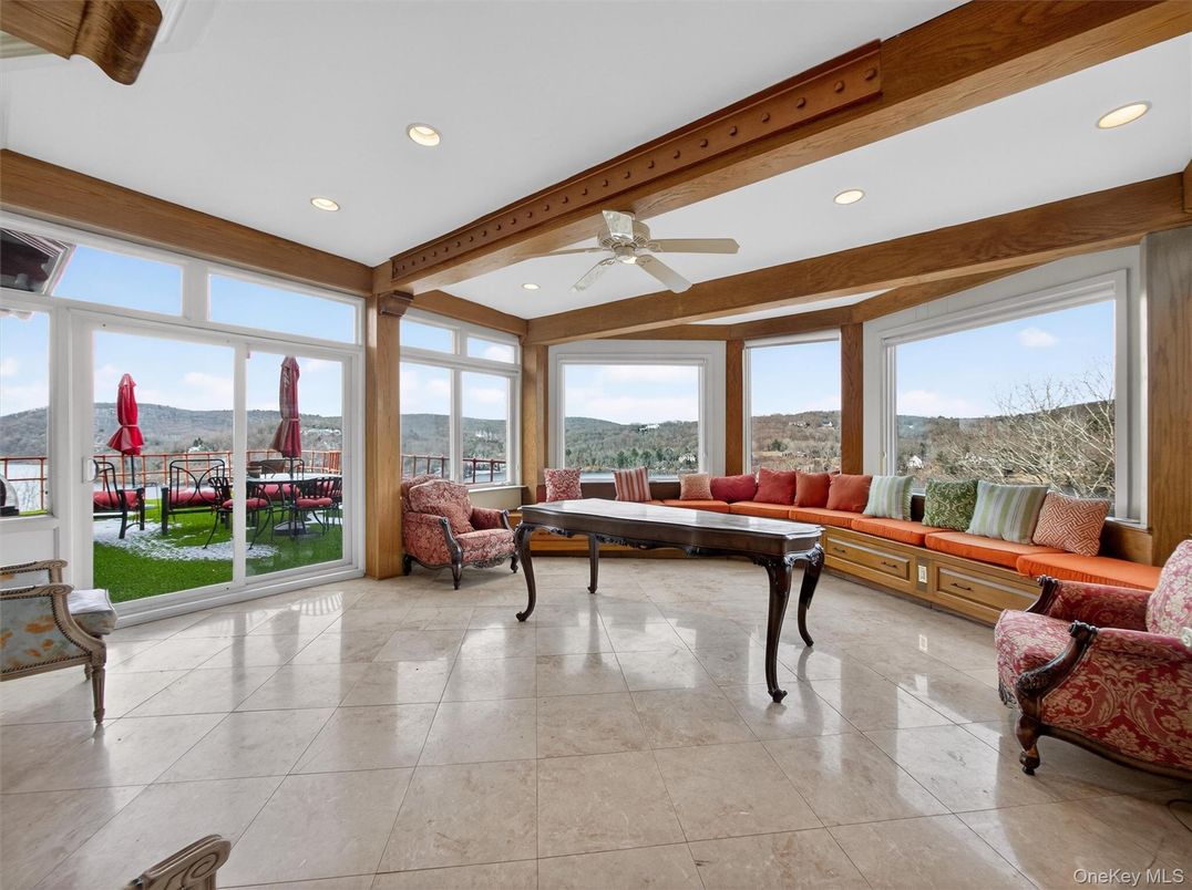 Interior, Living room, Recessed Lighting, Wooden Beams
