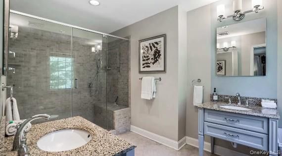Bathroom, Dual Sink Vanities, Glass Shower, Interior, Recessed Lighting