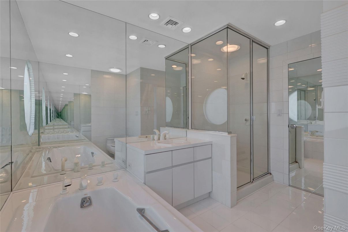 Bathroom, Dual Sink Vanities, Glass Shower, Interior, Recessed Lighting