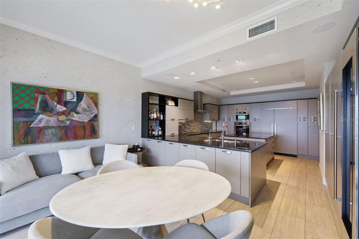 Dining room, Interior, Kitchen, Living room, Recessed Lighting, Stainless Steel Appliances