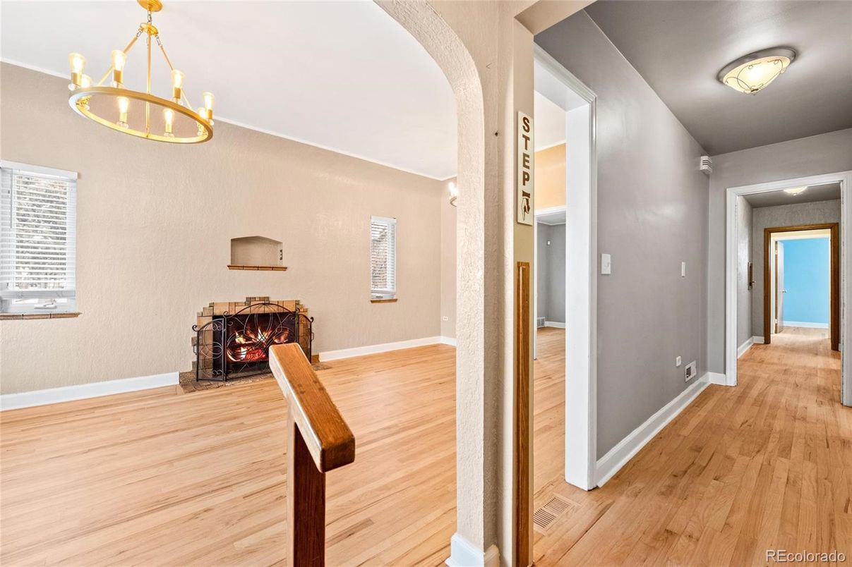 Fireplace, Interior, Pendant Lights, Wood Texture Flooring