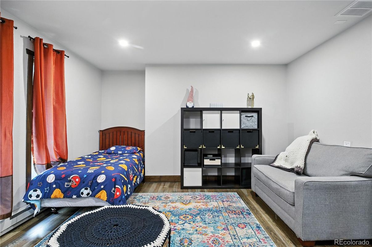 Bedroom, Interior, Recessed Lighting, Wood Texture Flooring