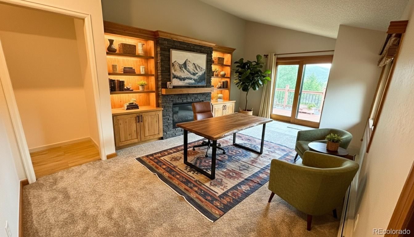 Fireplace, Home Office, Interior, Wood Texture Flooring