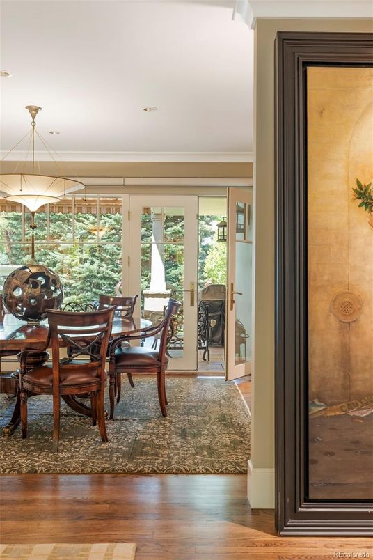 Dining room, Interior, Pendant Lights, Recessed Lighting, Wood Texture Flooring
