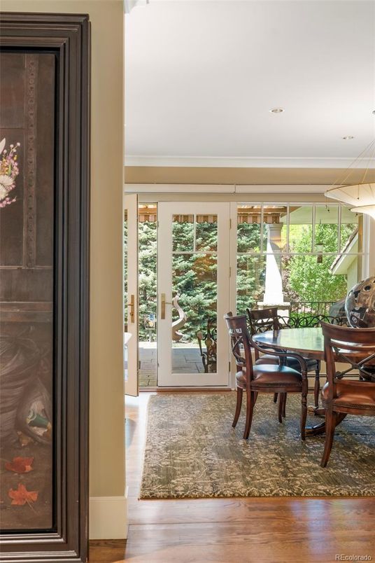Dining room, Interior, Recessed Lighting, Wood Texture Flooring