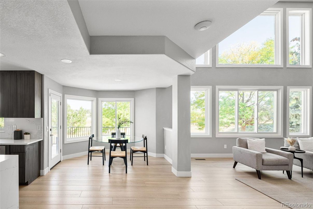 Dining room, Interior, Recessed Lighting, Wood Texture Flooring