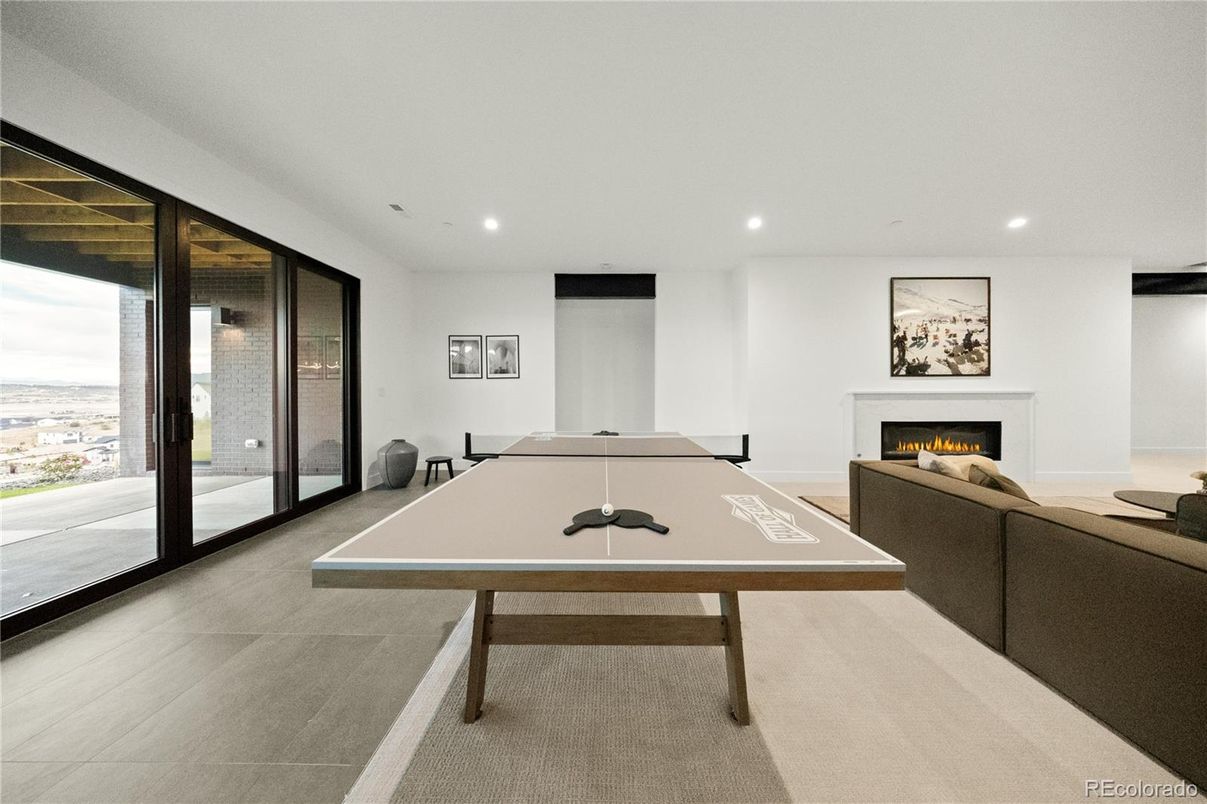 Billiard Table, Fireplace, Game Room, Interior, Living room, Recessed Lighting