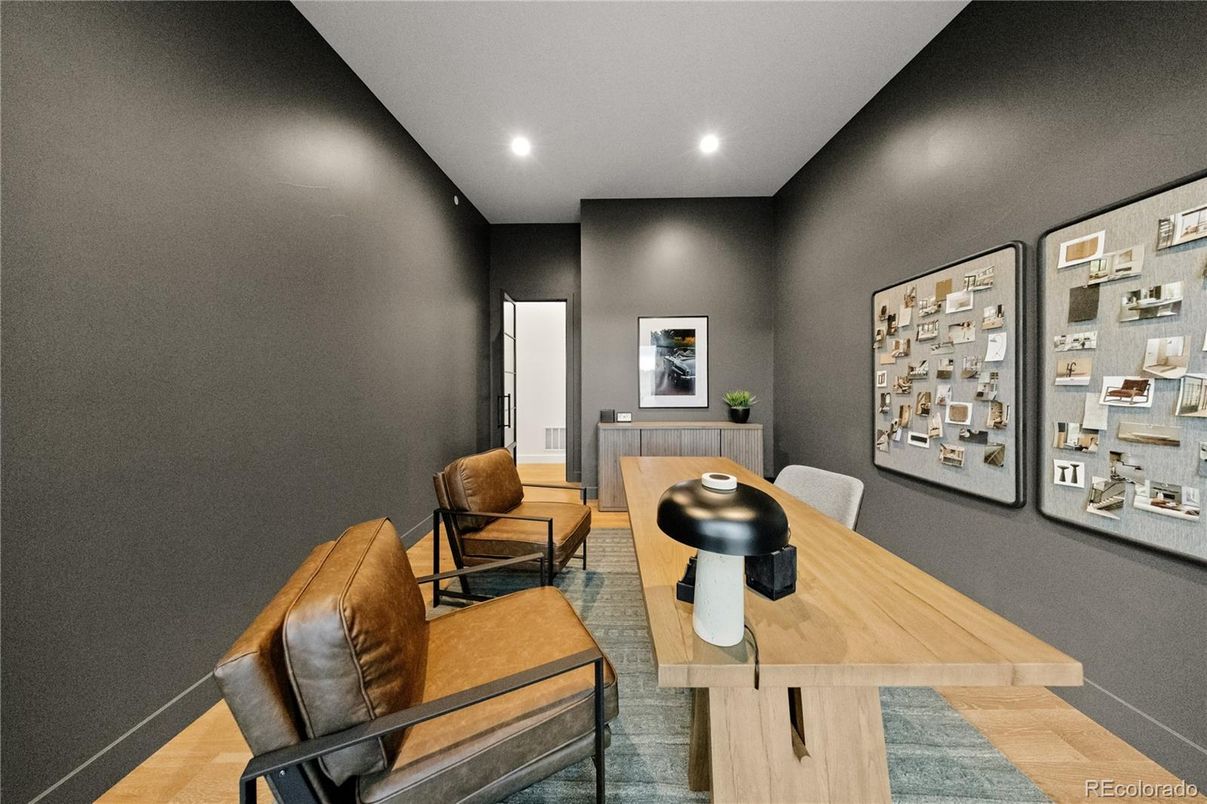 Dining room, Interior, Recessed Lighting, Wood Texture Flooring