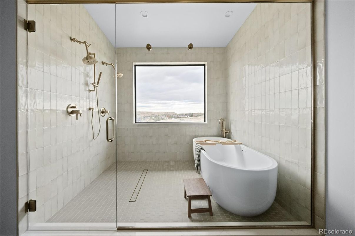 Bathroom, Free Standing Baths, Glass Shower, Interior, Recessed Lighting