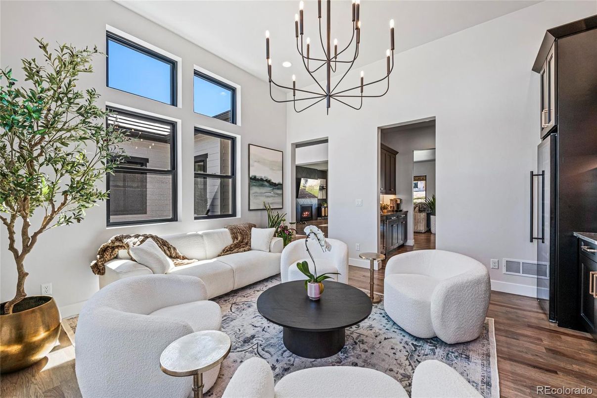 Chandelier, Interior, Living room, Wood Texture Flooring
