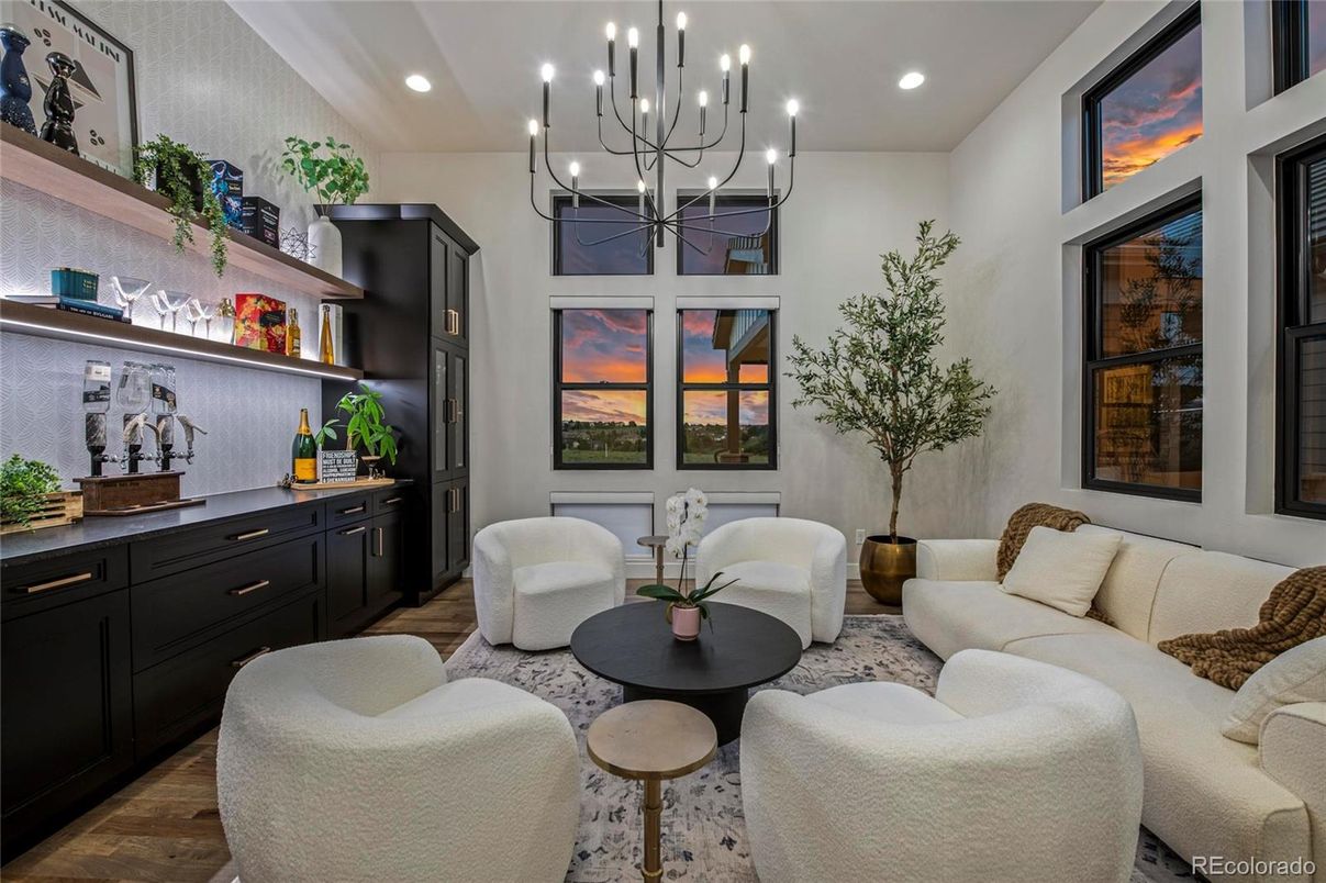 Chandelier, Interior, Living room, Recessed Lighting, Wood Texture Flooring