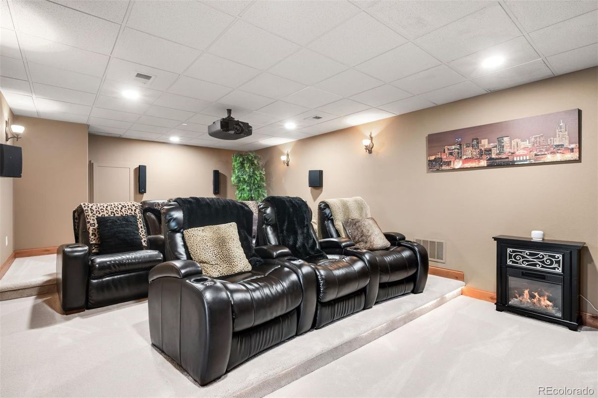 Home Theatre Room, Fireplace, Interior, Recessed Lighting, Theatre Room
