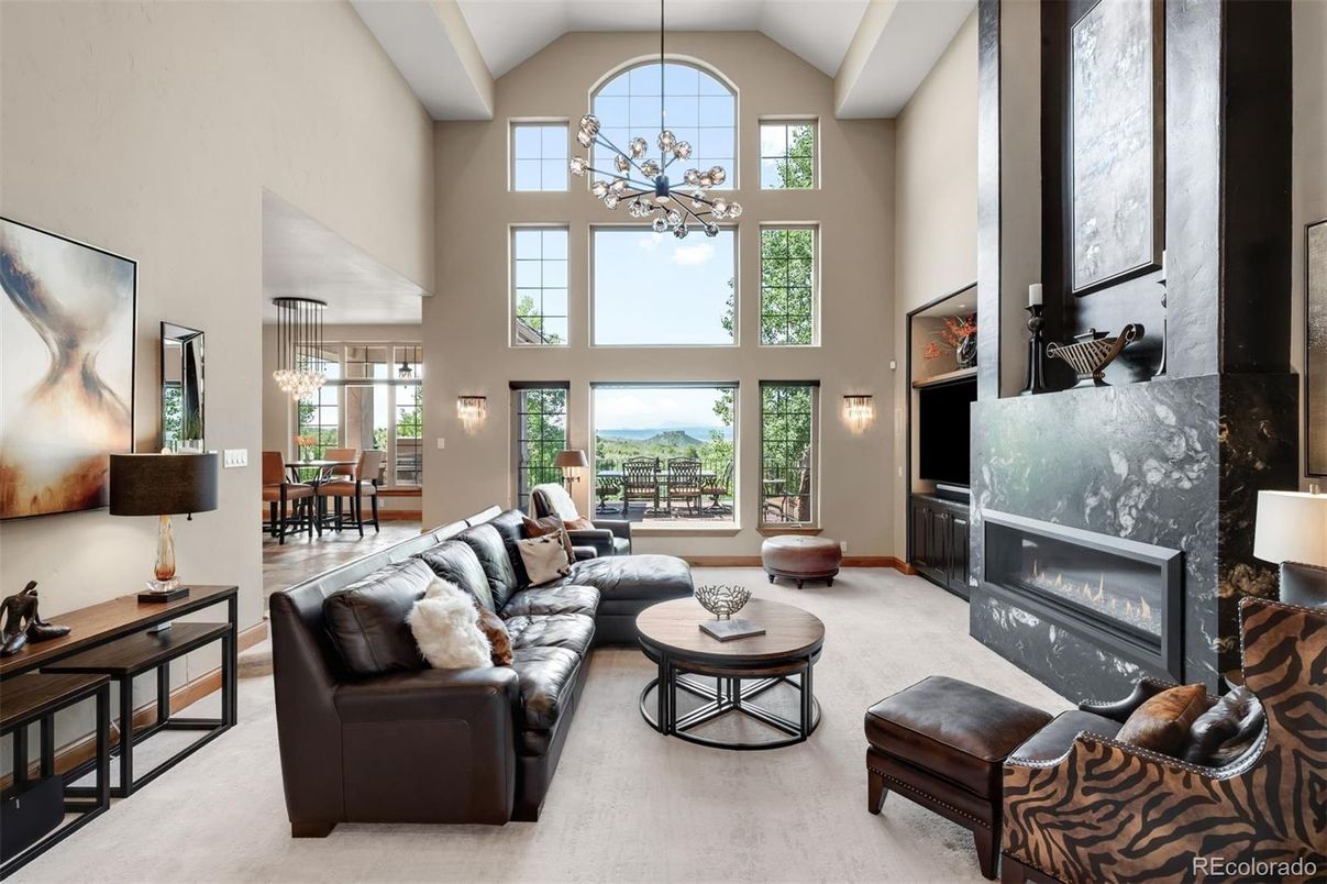 Dining room, Fireplace, Interior, Living room, Pendant Lights