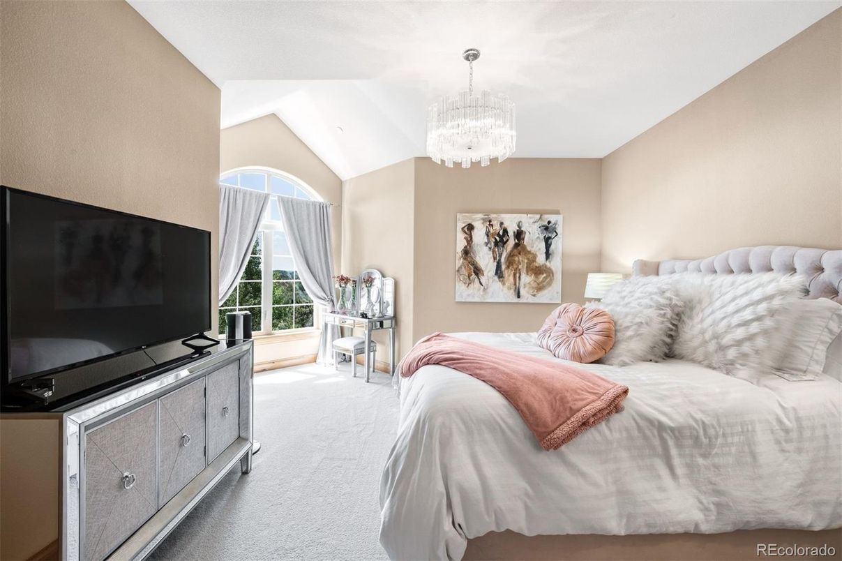 Bedroom, Chandelier, Interior