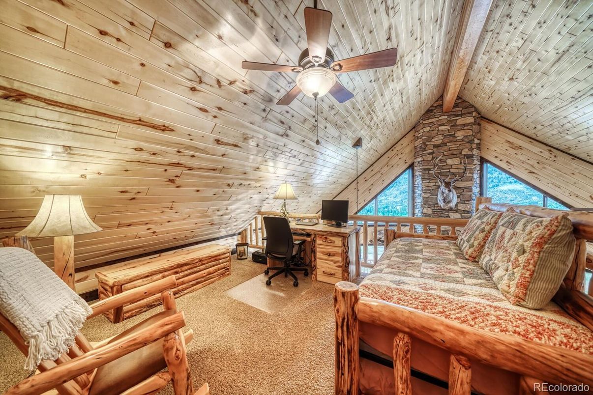 Bedroom, Home Office, Interior, Stone Walls, Wooden Ceilings, Wooden Walls