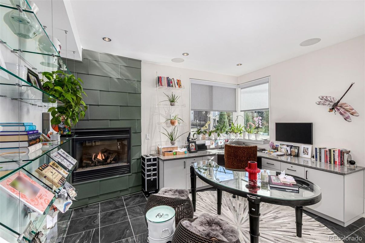 Fireplace, Home Office, Interior, Recessed Lighting