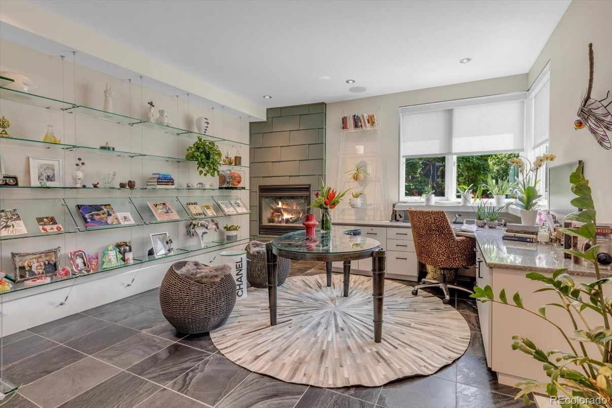 Fireplace, Home Office, Interior, Recessed Lighting