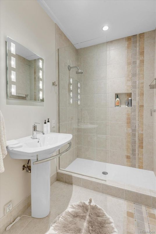 Bathroom, Glass Shower, Interior, Recessed Lighting