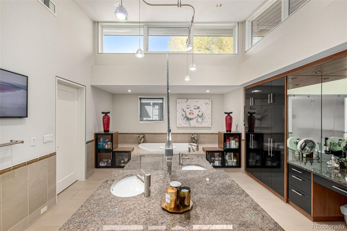 Bathroom, Dual Sink Vanities, Interior, Pendant Lights, Recessed Lighting
