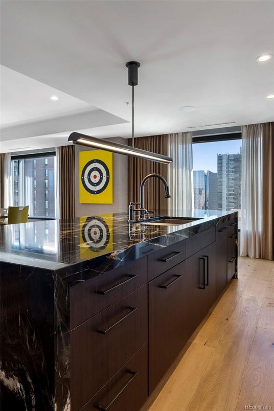 Interior, Kitchen, Pendant Lights, Recessed Lighting, Wood Texture Flooring