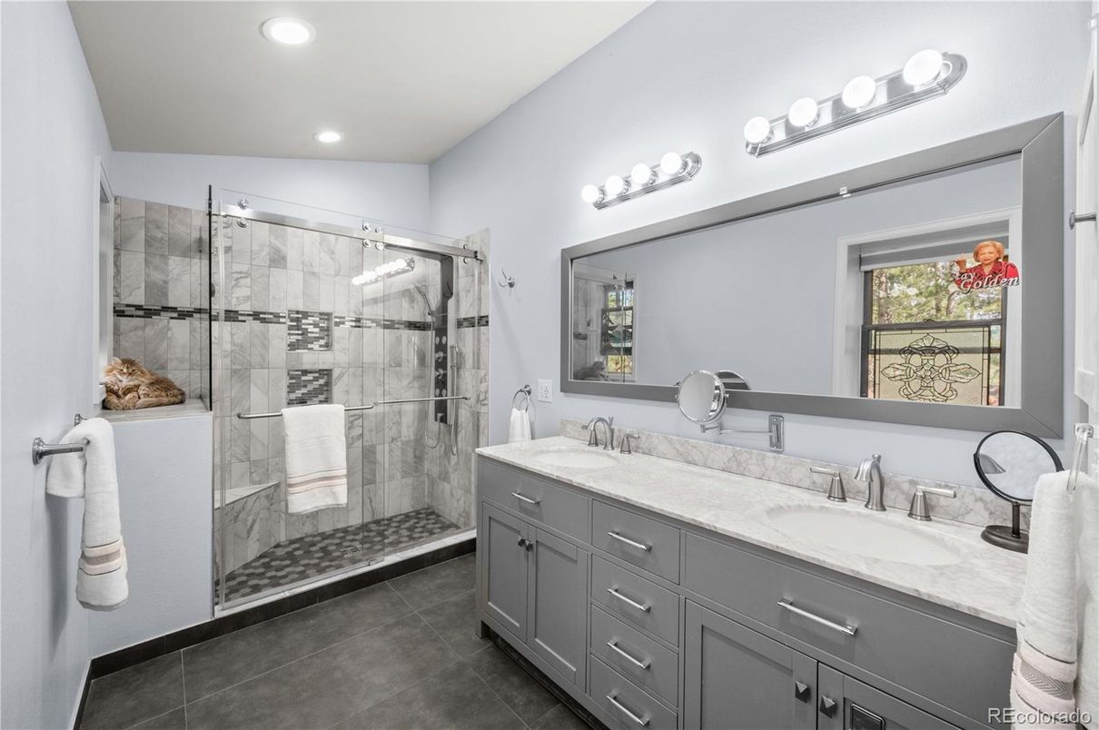 Bathroom, Dual Sink Vanities, Glass Shower, Interior, Recessed Lighting