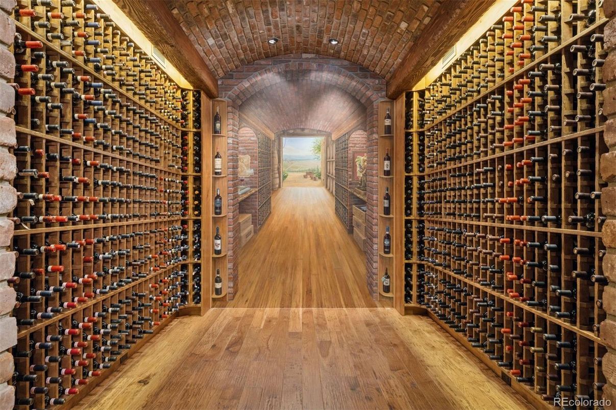 Interior, Recessed Lighting, Stone Walls, Wine Storage, Wood Texture Flooring