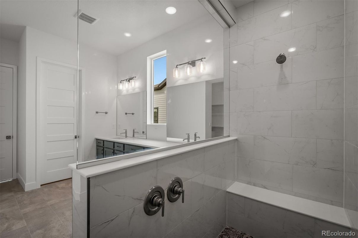 Bathroom, Interior, Marble Walls, Recessed Lighting