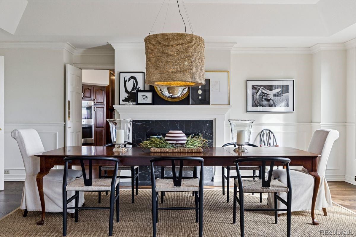Dining room, Fireplace, Interior, Wood Texture Flooring