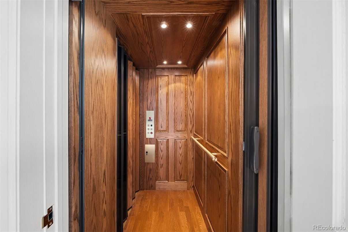 Elevator, Interior, Recessed Lighting, Wooden Ceilings, Wood Texture Flooring, Wooden Walls